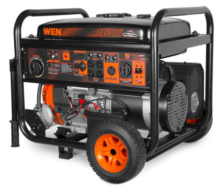 WEN 14,500-Watt 120V/240V Tri-Fuel Generator for Gas, Propane, and Natural Gas, Transfer-Switch Ready with Electric Start and Wheel Kit (TF1450).