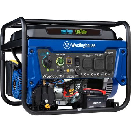 Westinghouse WGen5300DF Dual Fuel Home Backup Portable Generator, 6600 Watts, Remote Electric Start with Auto Choke, Transfer Switch Ready, RV Ready.