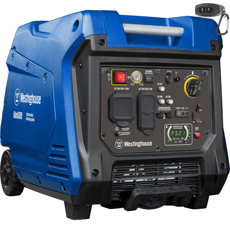 Westinghouse 5000 Peak Watt Super Quiet Portable Inverter Generator, Remote Electric Start with Auto Choke, Wheel & Handle Kit, RV Ready, Gas Powered, Parallel Capable.