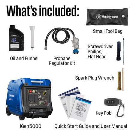 Westinghouse 5000 Peak Watt Super Quiet Portable Inverter Generator, Remote Electric Start with Auto Choke, Wheel & Handle Kit, RV Ready, Gas Powered, Parallel Capable.