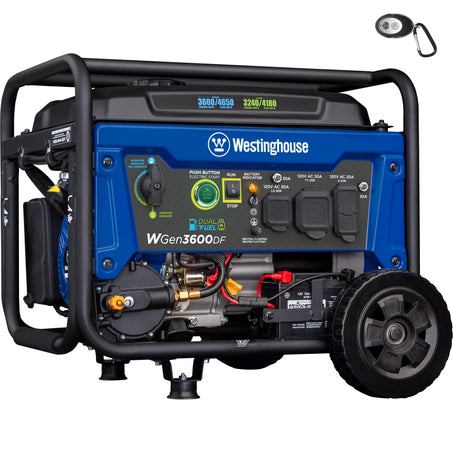 Westinghouse 4650 Peak Watt Dual Fuel Portable Generator, Remote Electric Start with Auto Choke, RV Ready 30A Outlet, Gas & Propane Powered.