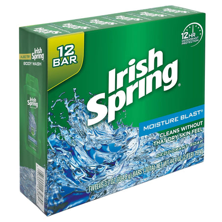 Irish Spring Moisture Blast Moisturizing Bar Soap – 3.7 oz Bars (Pack of 12)